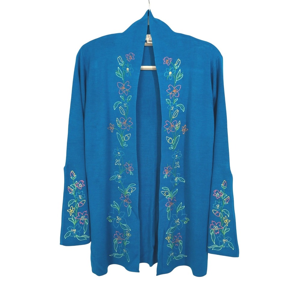 Vintage Silk Assets Diane von Furstenberg Knit Cardigan Large Floral Embroidered
